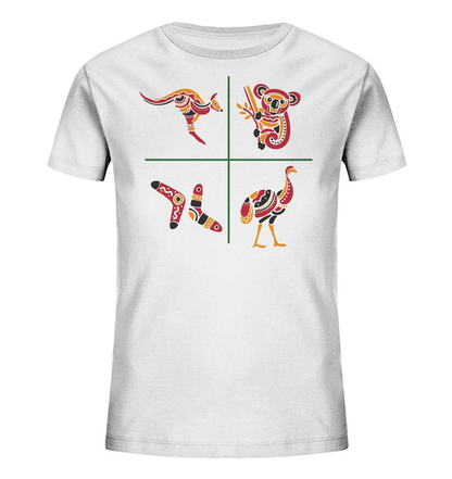 Australiens Schönheit in 4 Elementen - Kids Organic Shirt-aborigines,Australien,boomerang,eingeboren,eingeborene australien,emu,hand,koala,kunst australien,känguru,Outback,punkte,stammeskunst,tasmanisch