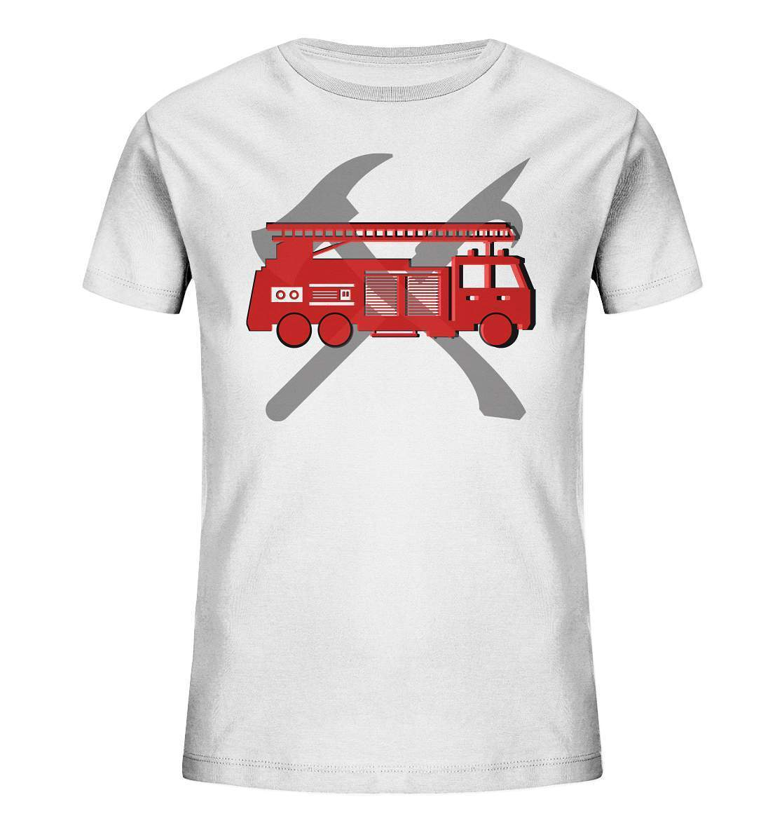 Feuerwehr Auto und Feuerlöschwerkzeuge - Kids Organic Shirt-berufsfeuerwehr,feuerwehr,Feuerwehrfrau,Feuerwehrmann,freiwillige feuerwehr,geschenk,helikopter,jugendfeuerwehr,jungen,mädchen