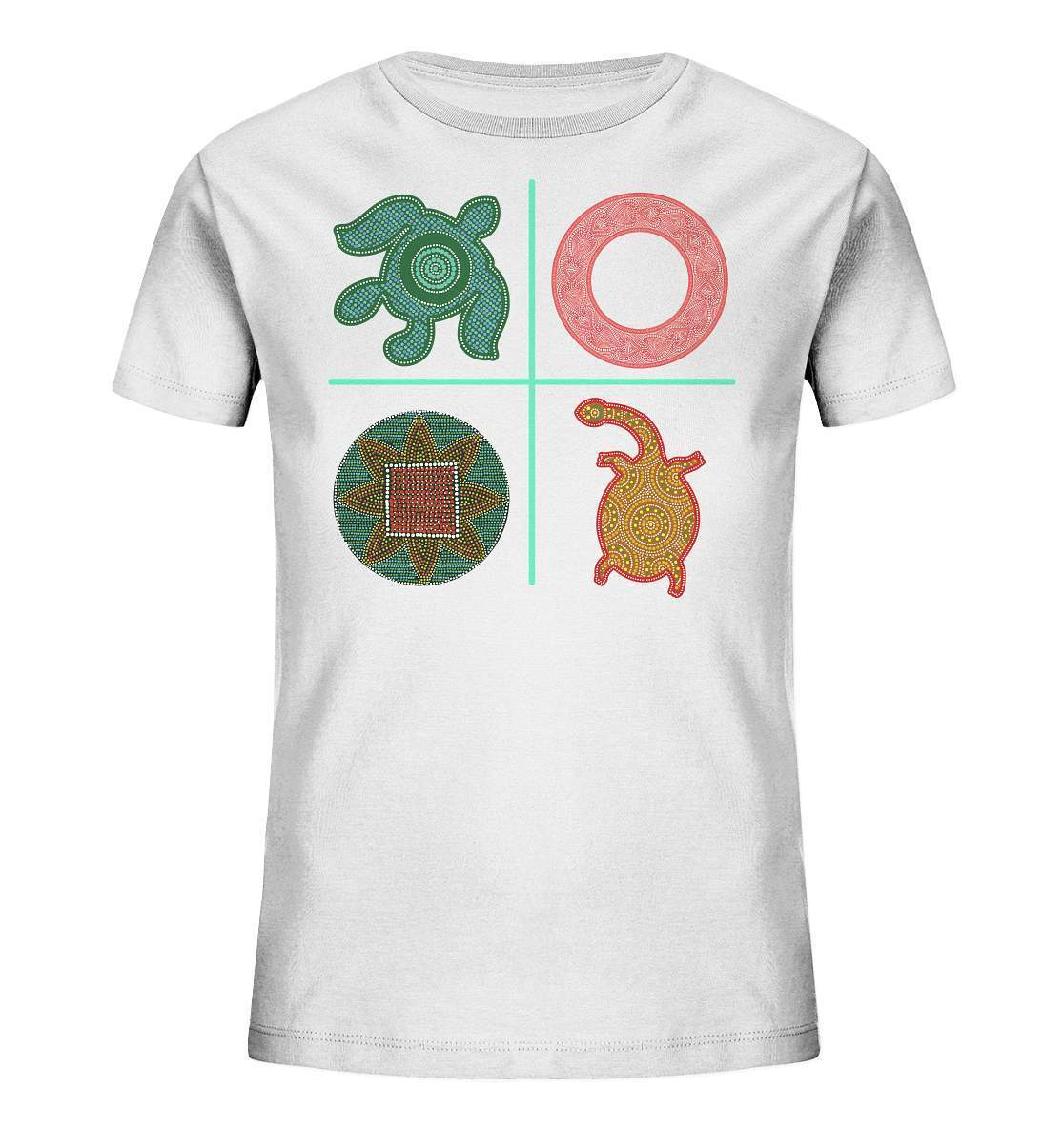 Aboriginal Australian Kunst in Perfektion - 4 Elemente - Kids Organic Shirt-aborigines,dotart,dots,eingeboren,eingeborene australien,hand,kreise,kunst australien,Punktart,punkte,Punktkunst,Schildkröte,stammeskunst,tasmanisch,turtle