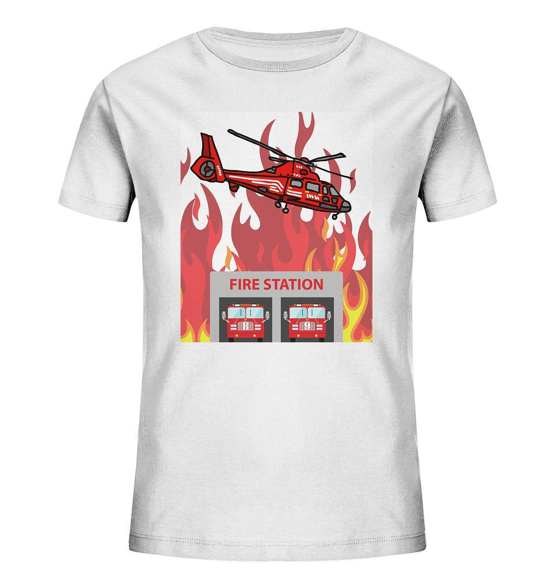 Feuerwehr Helikopter Fire Station - Kids Organic Shirt-berufsfeuerwehr,feuerwehr,Feuerwehrfrau,Feuerwehrmann,freiwillige feuerwehr,geschenk,helikopter,jugendfeuerwehr,jungen,mädchen