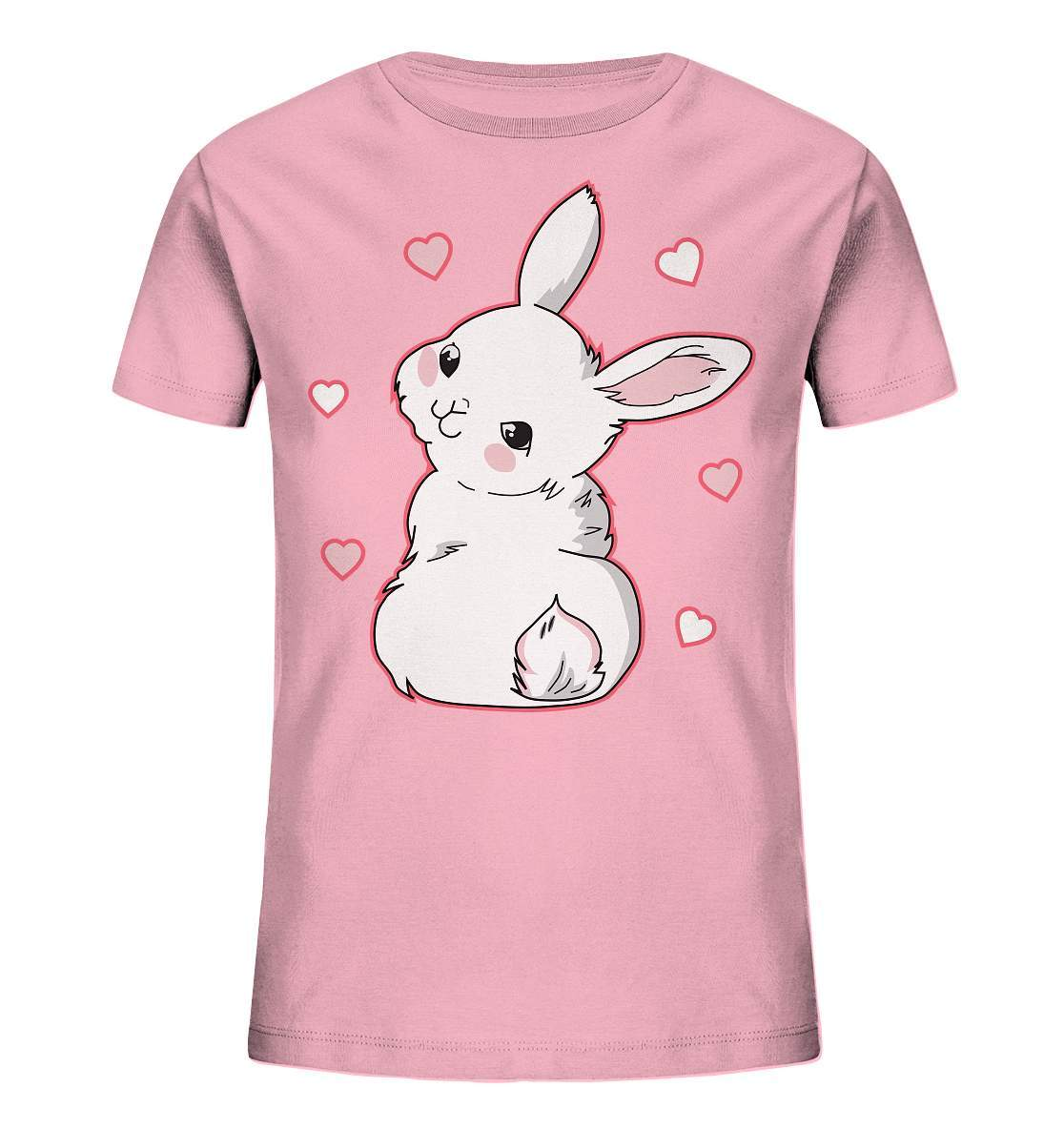 Weißes Kaninchen mit Schulterblick - Kids Organic Shirt-comic hase,geschenkidee,hase,hasenzeichnung,illustration,kaninchen,kleiner hase,niedlicher Hase,osterhase,ostern,pinke welt,Schulterblick,weihnachtsgeschenk