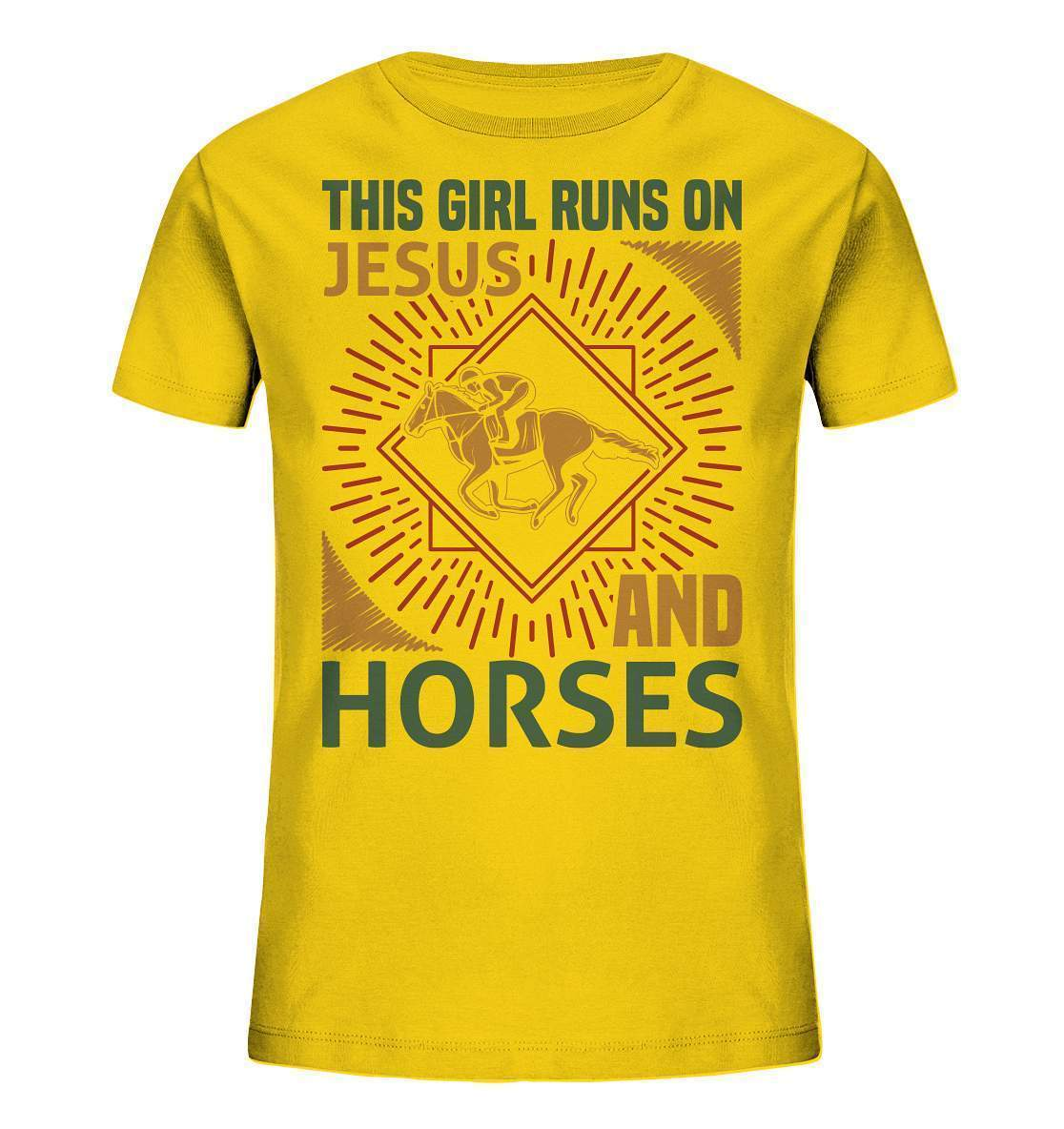 Pferde This Girl runs on Jesus and Horses - Kids Organic Shirt-dressur,dressurpferd,Girl runs on Jesus and Horses,haflinger,pony,ponyhof,reiter,reitsport,reitverein,sattel,springpferd,springreiten