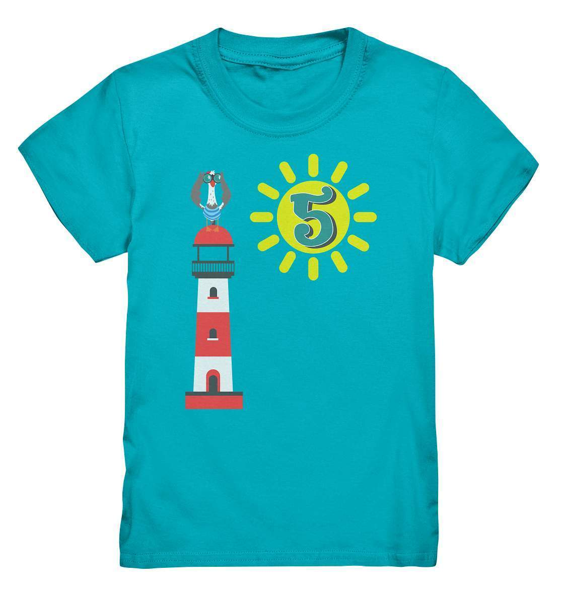 5. Geburtstag Outfit - Maritim Leuchtturm - Kids Premium Shirt-5 Jahre,5.geburtstag,fernglas,fünf Jahre alt,fünfjährig,fünfter geburtstag,geburtstag,Geburtstagsgeschenk,geburtstagsoutfit,jungen,Kindergeburtstag,kleinkind,leuchtturm,maritim,mädchen,möwe,seefahrer,sonne,unisex