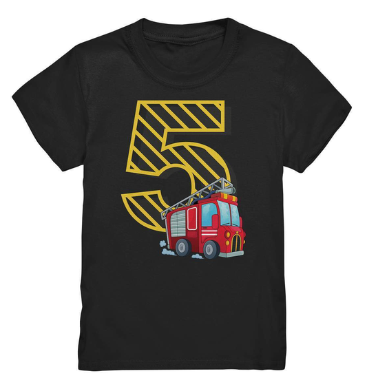 5. Geburtstag Outfit - Feuerwehr - Kids Premium Shirt-5 Jahre,5.Geburtstag,feuerwehr,feuerwehr t shirt,feuerwehrauto,feuerwehrlöschfahrzeug,feuerwehrnachwuchs,fünf Jahre alt,fünfjährig,fünfter Geburtstag,geburtstag,geburtstagsgeschenk,geburtstagsoutfit,Geschenk,geschenkidee,jungen,kind,mädchen,perfekte grafik,trendy,unisex,wunderschönes Design