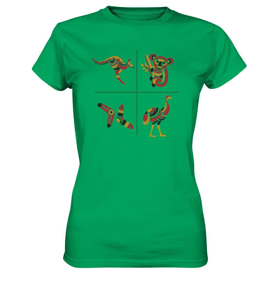 Australiens Schönheit in 4 Elementen - Ladies Premium Shirt-aborigines,Australien,boomerang,eingeboren,eingeborene australien,emu,hand,koala,kunst australien,känguru,Outback,punkte,stammeskunst,tasmanisch