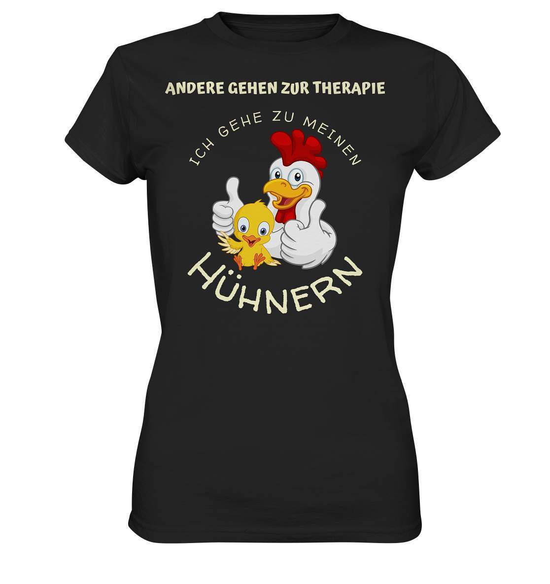 Hühner - Therapie  Lustiges Landwirt Geflügel Bauer - Ladies Premium Shirt-bauer,geflügel,geflügelverein,Geschenk,geschenkidee,hahn,hobbyzucht,hobbyzüchter,hunh,hähnchen,hähne,hühnchen,hühner,hühner therapie,hühnerfarm,hühnerstall,hühnerzüchter,landwirt,verrücktes Huhn