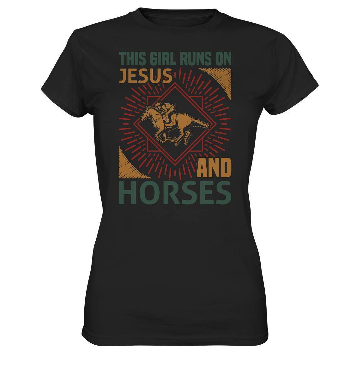 Pferde This Girl runs on Jesus and Horses - Ladies Premium Shirt-dressur,dressurpferd,Girl runs on Jesus and Horses,haflinger,pony,ponyhof,reiter,reitsport,reitverein,sattel,springpferd,springreiten