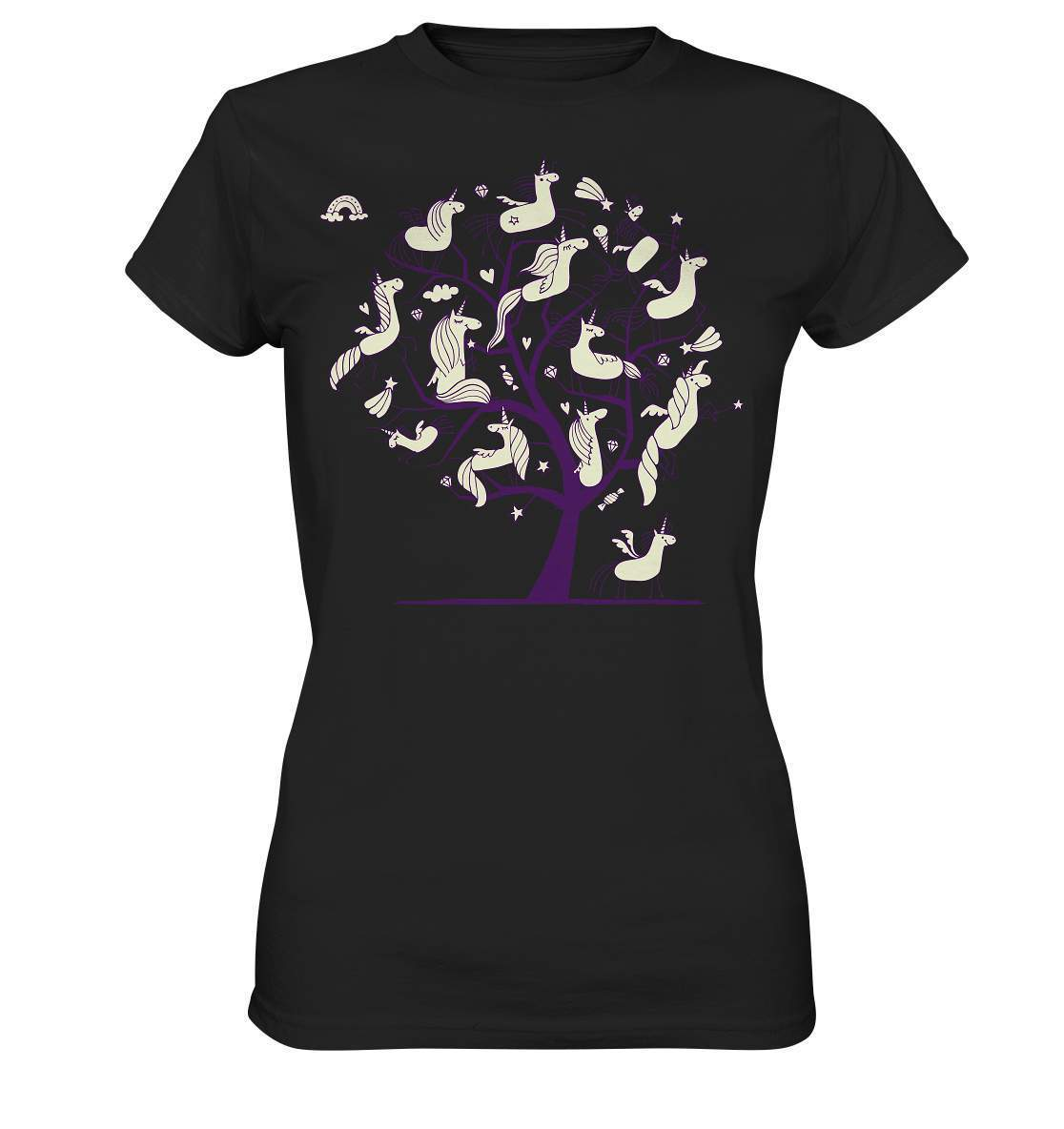 Einhornbaum einzigartiges Einhorn Motiv - Ladies Premium Shirt-Baum,challenge accepted,comic,coole,einhorn,einhornbaum,fabel,fabelwesen,fantastisch,fantasy,farbe,fuck yeah,galopp,legende,legendär,myth,mythisch,mähne,qualität,regenbogen,style,stylish,wunderbar