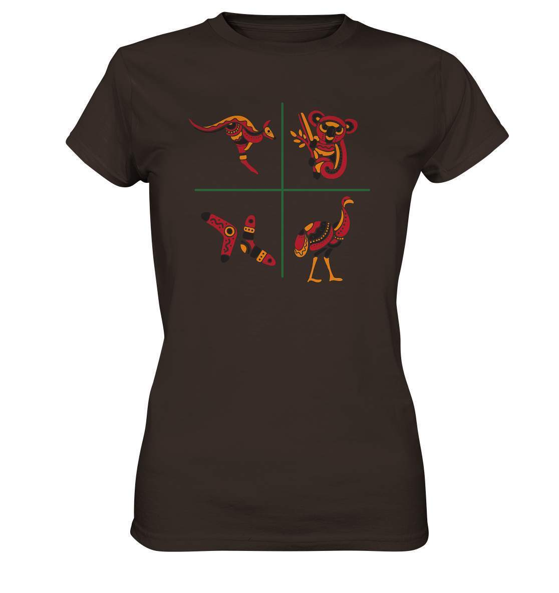 Australiens Schönheit in 4 Elementen - Ladies Premium Shirt-aborigines,Australien,boomerang,eingeboren,eingeborene australien,emu,hand,koala,kunst australien,känguru,Outback,punkte,stammeskunst,tasmanisch