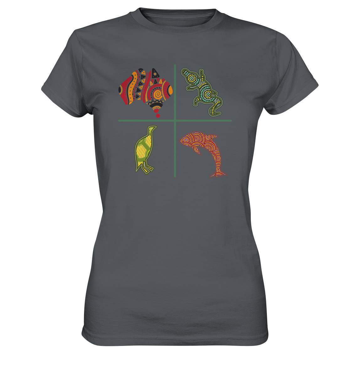 Aboriginal Australian Punktekunst Tiere - Ladies Premium Shirt-aborigines art,delfin,delphin,dotart,eingeboren,eingeborene australien,hand,kiwi,kroko,krokodil,kunst australien,Punktart,punkte,Punktkunst,stammeskunst,tasmanisch