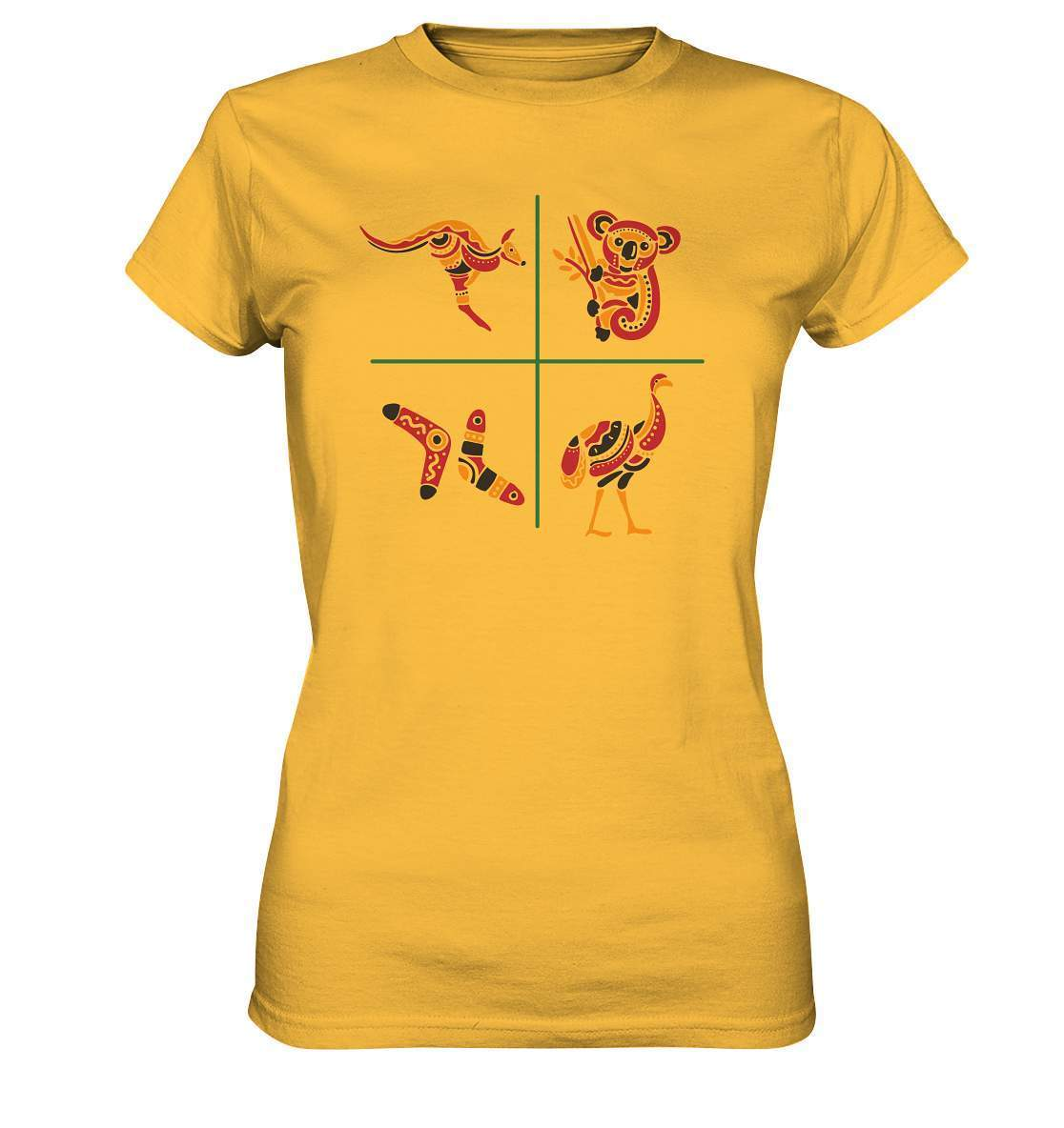 Australiens Schönheit in 4 Elementen - Ladies Premium Shirt-aborigines,Australien,boomerang,eingeboren,eingeborene australien,emu,hand,koala,kunst australien,känguru,Outback,punkte,stammeskunst,tasmanisch