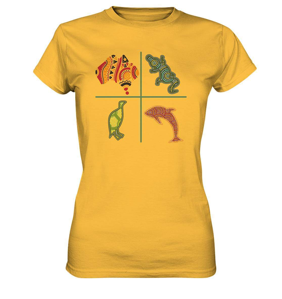 Aboriginal Australian Punktekunst Tiere - Ladies Premium Shirt-aborigines art,delfin,delphin,dotart,eingeboren,eingeborene australien,hand,kiwi,kroko,krokodil,kunst australien,Punktart,punkte,Punktkunst,stammeskunst,tasmanisch