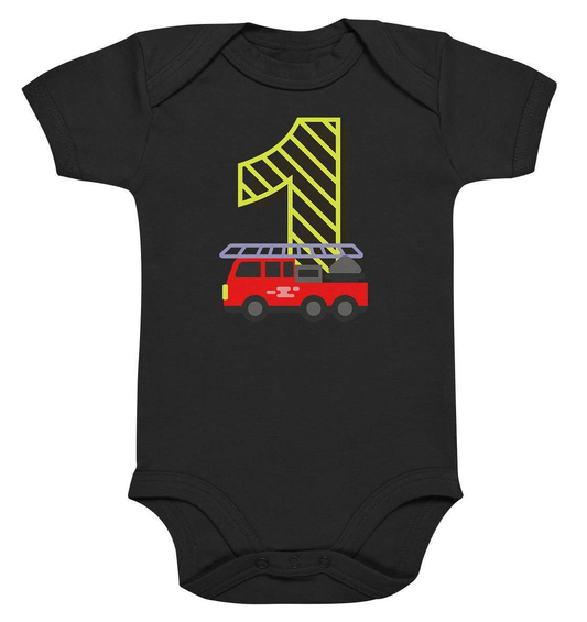 1. Geburtstag Outfit - Feuerwehr - Bio Baby Bodysuit-1 Jahr,1.Geburtstag,baby,ein jahr alt,einjährig,erster Geburtstag,feuerwehr,feuerwehr t shirt,Feuerwehrauto,feuerwehrleiter,feuerwehrnachwuchs,geburtstag,geburtstagsgeschenk,geburtstagsoutfit,Geschenk,geschenkidee,jungen,kein baby mehr,kleinkind,mädchen,perfekte grafik,trendy,unisex,wunderschönes Design