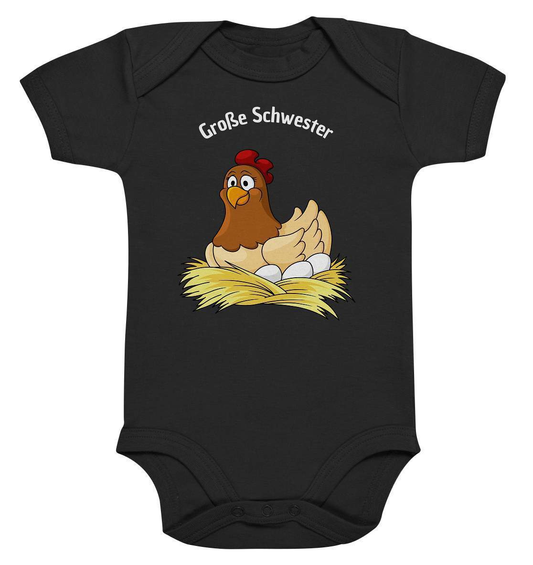 Große Schwester Hühnerliebe - Organic Baby Bodysuite-bauer,geflügel,geflügelverein,geschenk,geschenkidee,geschwister,geschwister outfit,geschwisterliebe,geschwisteroutfit,Glucke,große schwester,hahn,henne,hobbyzucht,hobbyzüchter,huhn,hunh,hähnchen,hähne,hühnchen,hühner,hühnerfarm,hühnerstall,hühnerzüchter,landwirt,liebe,lieblingsschwester,schwester,Schwestern,Schwesternliebe,stolze schwester,tochter,verrücktes Huhn