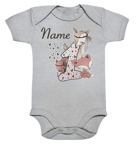 1. Geburtstag Fuchs Reh und Eichhörnchen Rosa Zahl - Organic Baby Bodysuite-1,1. geburtstag,eichhörnchen,eins,erster geburtstag,fuchs,fuchswelpe,geburtstag ideen,Mädchen outfit,nummer 1,reh,rehkitz,waldkinder,zahl 1