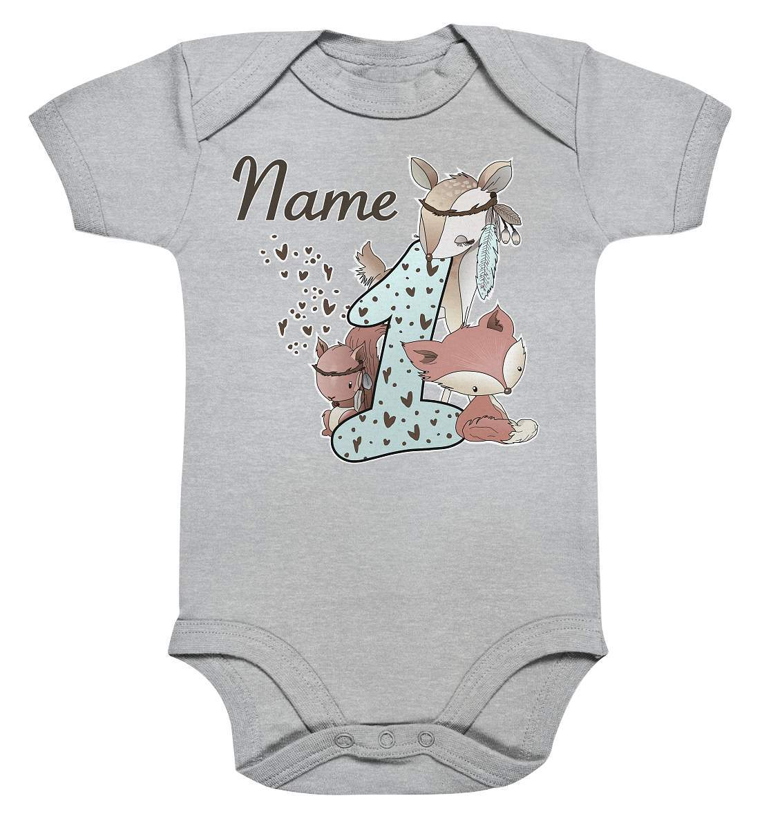 1. Geburtstag Fuchs Reh und Eichhörnchen - Organic Baby Bodysuite-1,1. Geburtstag,Eichhörnchen,eins,erster Geburtstag,Fuchs,Fuchswelpe,Geburtstag Ideen,Jungen outfit,nummer 1,Reh,Rehkitz,Waldkinder,zahl 1