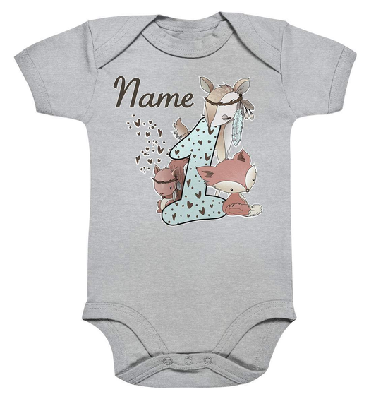 1. Geburtstag Fuchs Reh und Eichhörnchen - Organic Baby Bodysuite-1,1. Geburtstag,Eichhörnchen,eins,erster Geburtstag,Fuchs,Fuchswelpe,Geburtstag Ideen,Jungen outfit,nummer 1,Reh,Rehkitz,Waldkinder,zahl 1