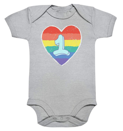 1. Geburtstag Outfit - Regenbogen - Organic Baby Bodysuit-1 Jahr,1.Geburtstag,baby,bunt,ein jahr alt,einjährig,erster Geburtstag,geburtstag,geburtstagsgeschenk,geburtstagsoutfit,Geburtstagsshirt,Geschenk,geschenkidee,Herz,kein baby mehr,Kindergeburtstag,kleinkind,mädchen,perfekte grafik,Rainbow,Regenbogen,Regenbogenherz,trendy,unisex,wunderschönes Design