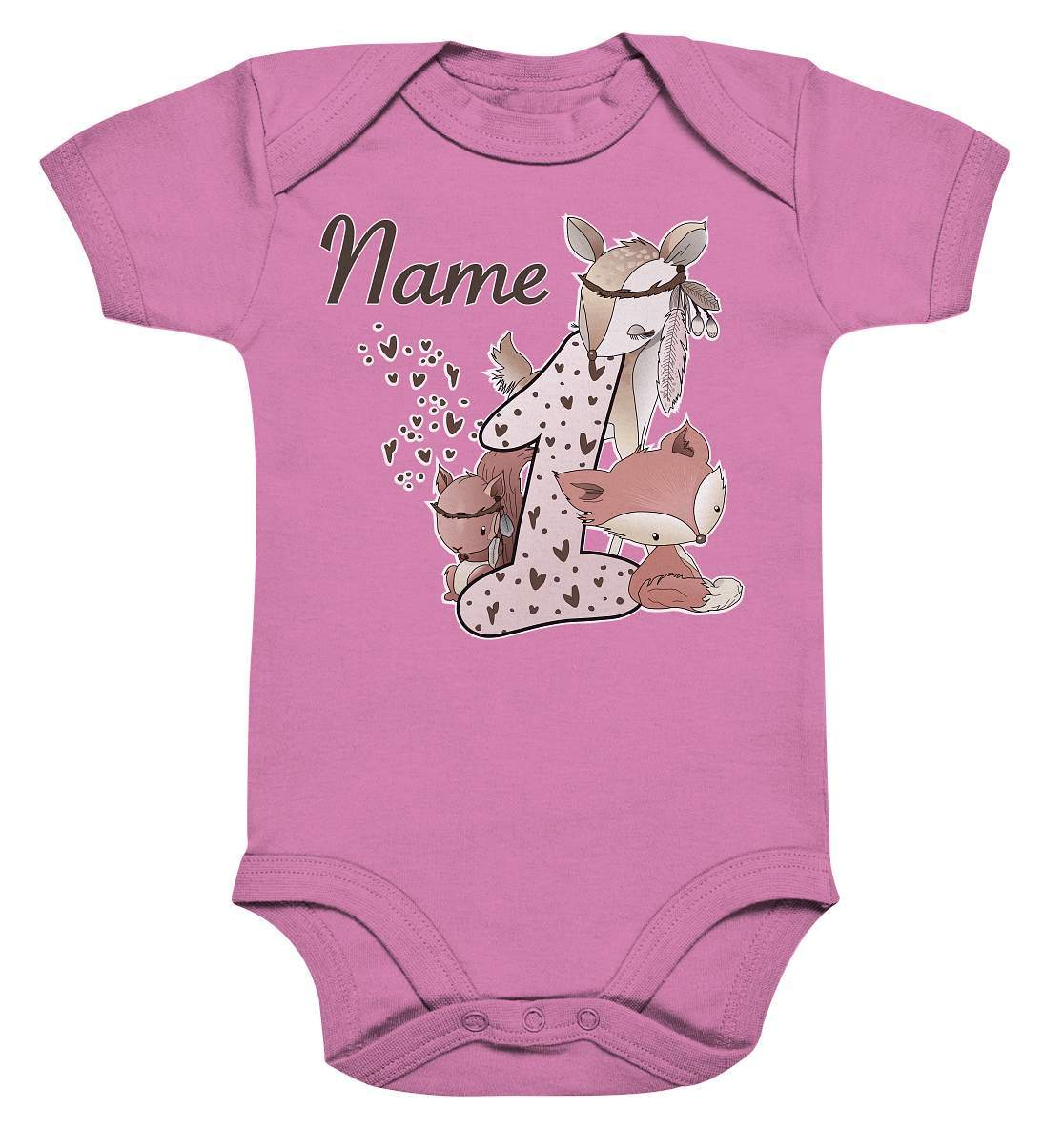 1. Geburtstag Fuchs Reh und Eichhörnchen Rosa Zahl - Organic Baby Bodysuite-1,1. geburtstag,eichhörnchen,eins,erster geburtstag,fuchs,fuchswelpe,geburtstag ideen,Mädchen outfit,nummer 1,reh,rehkitz,waldkinder,zahl 1