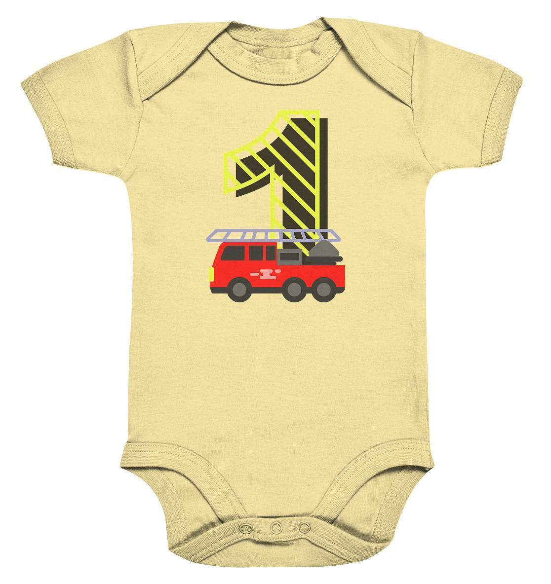 1. Geburtstag Outfit - Feuerwehr - Bio Baby Bodysuit-1 Jahr,1.Geburtstag,baby,ein jahr alt,einjährig,erster Geburtstag,feuerwehr,feuerwehr t shirt,Feuerwehrauto,feuerwehrleiter,feuerwehrnachwuchs,geburtstag,geburtstagsgeschenk,geburtstagsoutfit,Geschenk,geschenkidee,jungen,kein baby mehr,kleinkind,mädchen,perfekte grafik,trendy,unisex,wunderschönes Design