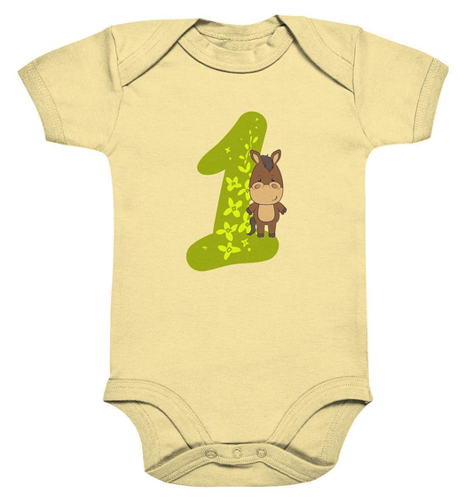 1. Geburtstag Outfit - Pferde - Bio Baby Body-1 Jahr,1.Geburtstag,baby,ein jahr alt,einjährig,erster Geburtstag,Geburtstag,Geburtstagsgeschenk,geburtstagsoutfit,Geburtstagsshirt,Horse,kein baby mehr,Kindergeburtstag,kleinkind,mädchen,Pferd,Pferde,Pferde Geburtstag,Pferdefan,Pferdenarr,Reiter,Reiterin