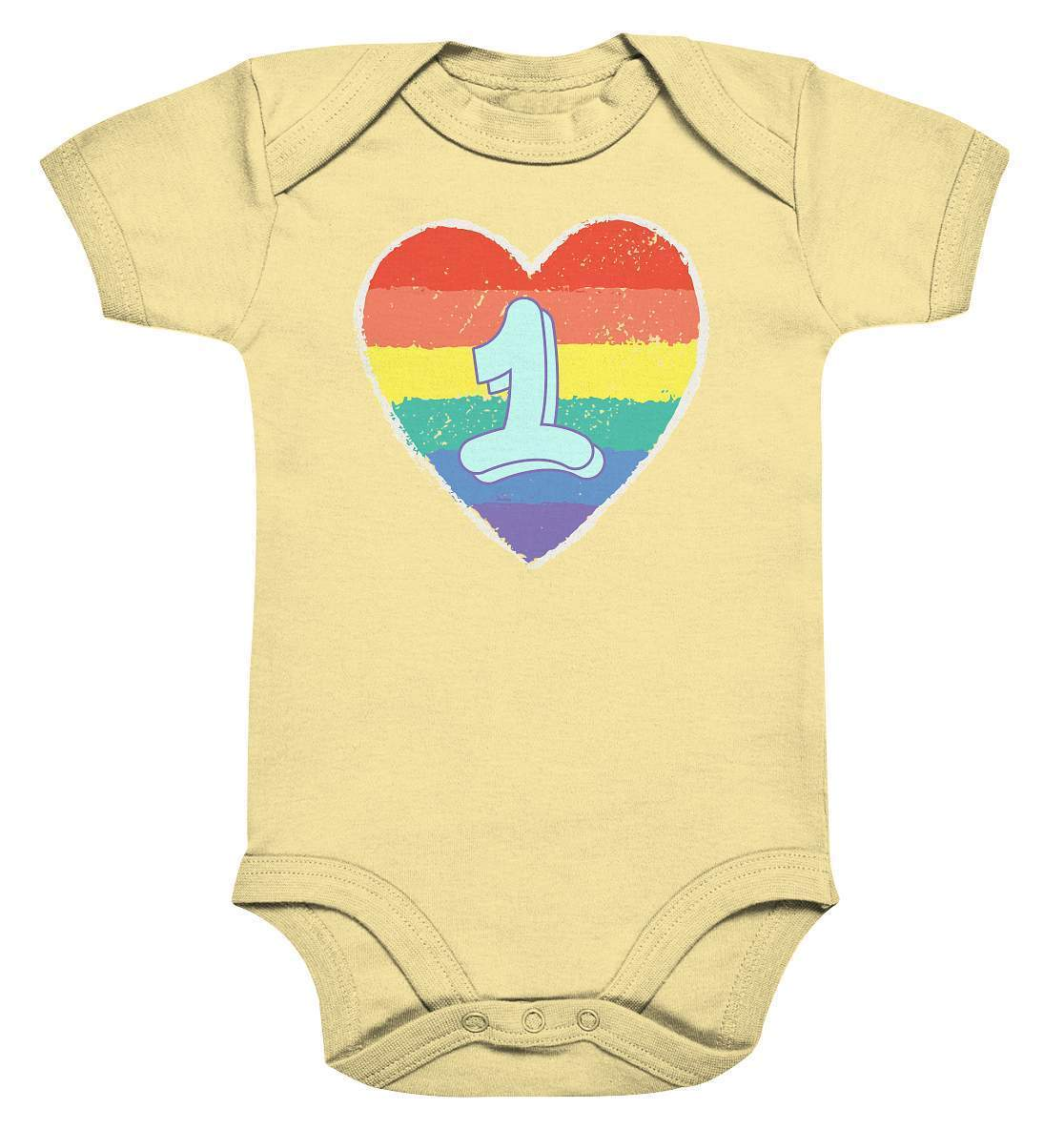 1. Geburtstag Outfit - Regenbogen - Organic Baby Bodysuit-1 Jahr,1.Geburtstag,baby,bunt,ein jahr alt,einjährig,erster Geburtstag,geburtstag,geburtstagsgeschenk,geburtstagsoutfit,Geburtstagsshirt,Geschenk,geschenkidee,Herz,kein baby mehr,Kindergeburtstag,kleinkind,mädchen,perfekte grafik,Rainbow,Regenbogen,Regenbogenherz,trendy,unisex,wunderschönes Design