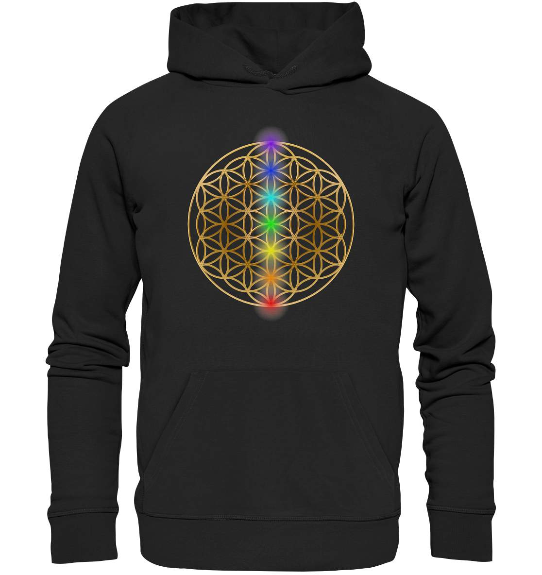 Yoga Chakren Harmonie - Die 7 Chakren vereinigt mit der Blume des Lebens - Organic Hoodie-