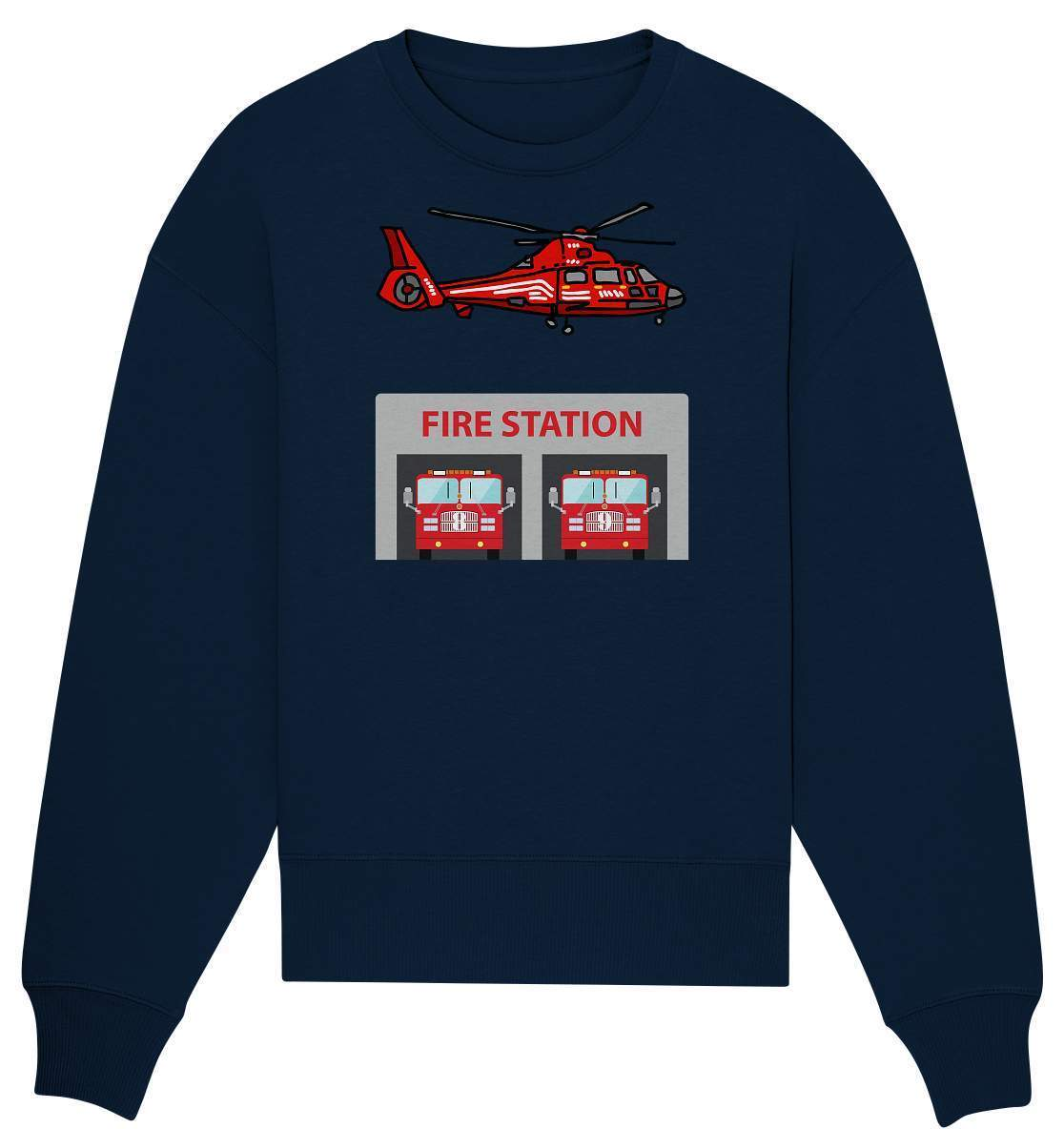 Feuerwehr Helikopter Fire Station - Organic Oversize Sweatshirt-berufsfeuerwehr,feuerwehr,Feuerwehrfrau,Feuerwehrmann,freiwillige feuerwehr,geschenk,helikopter,jugendfeuerwehr,jungen,mädchen