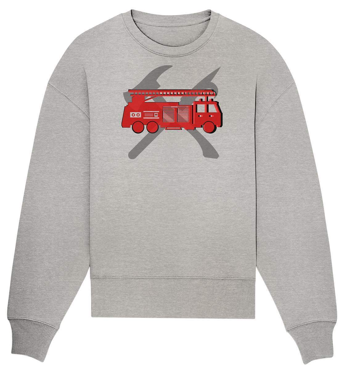 Feuerwehr Auto und Feuerlöschwerkzeuge - Organic Oversize Sweatshirt-berufsfeuerwehr,feuerwehr,Feuerwehrfrau,Feuerwehrmann,freiwillige feuerwehr,geschenk,helikopter,jugendfeuerwehr,jungen,mädchen