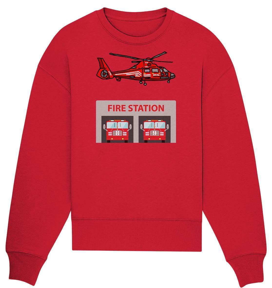 Feuerwehr Helikopter Fire Station - Organic Oversize Sweatshirt-berufsfeuerwehr,feuerwehr,Feuerwehrfrau,Feuerwehrmann,freiwillige feuerwehr,geschenk,helikopter,jugendfeuerwehr,jungen,mädchen