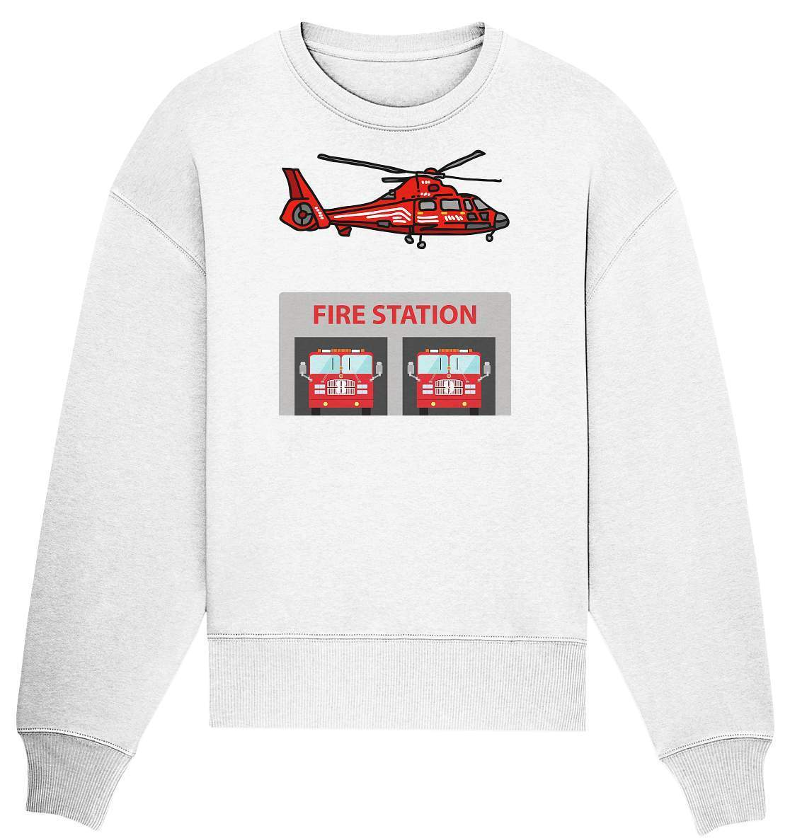 Feuerwehr Helikopter Fire Station - Organic Oversize Sweatshirt-berufsfeuerwehr,feuerwehr,Feuerwehrfrau,Feuerwehrmann,freiwillige feuerwehr,geschenk,helikopter,jugendfeuerwehr,jungen,mädchen