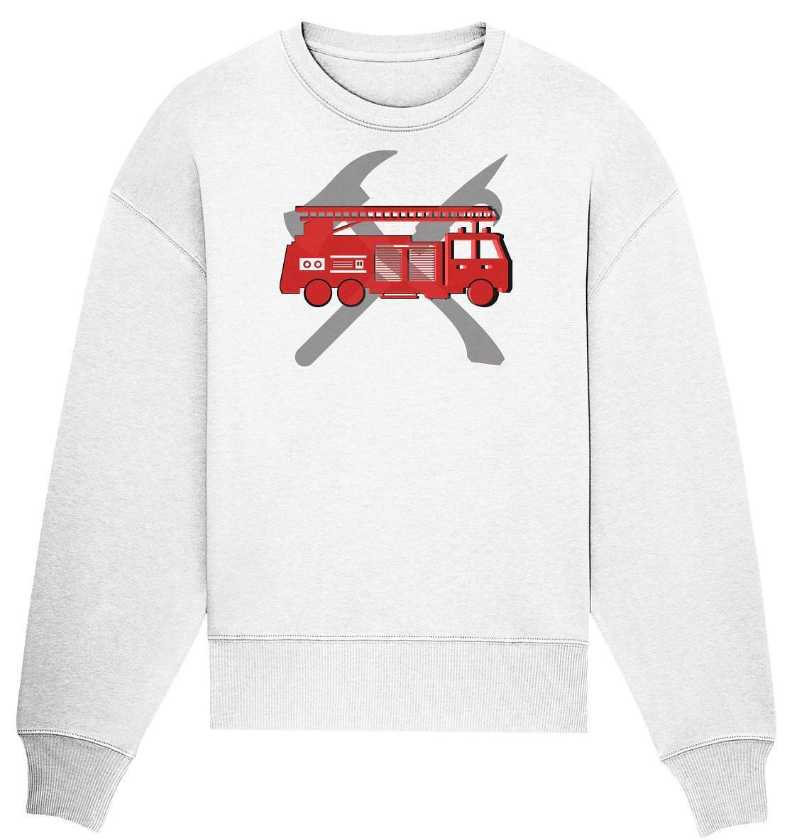 Feuerwehr Auto und Feuerlöschwerkzeuge - Organic Oversize Sweatshirt-berufsfeuerwehr,feuerwehr,Feuerwehrfrau,Feuerwehrmann,freiwillige feuerwehr,geschenk,helikopter,jugendfeuerwehr,jungen,mädchen