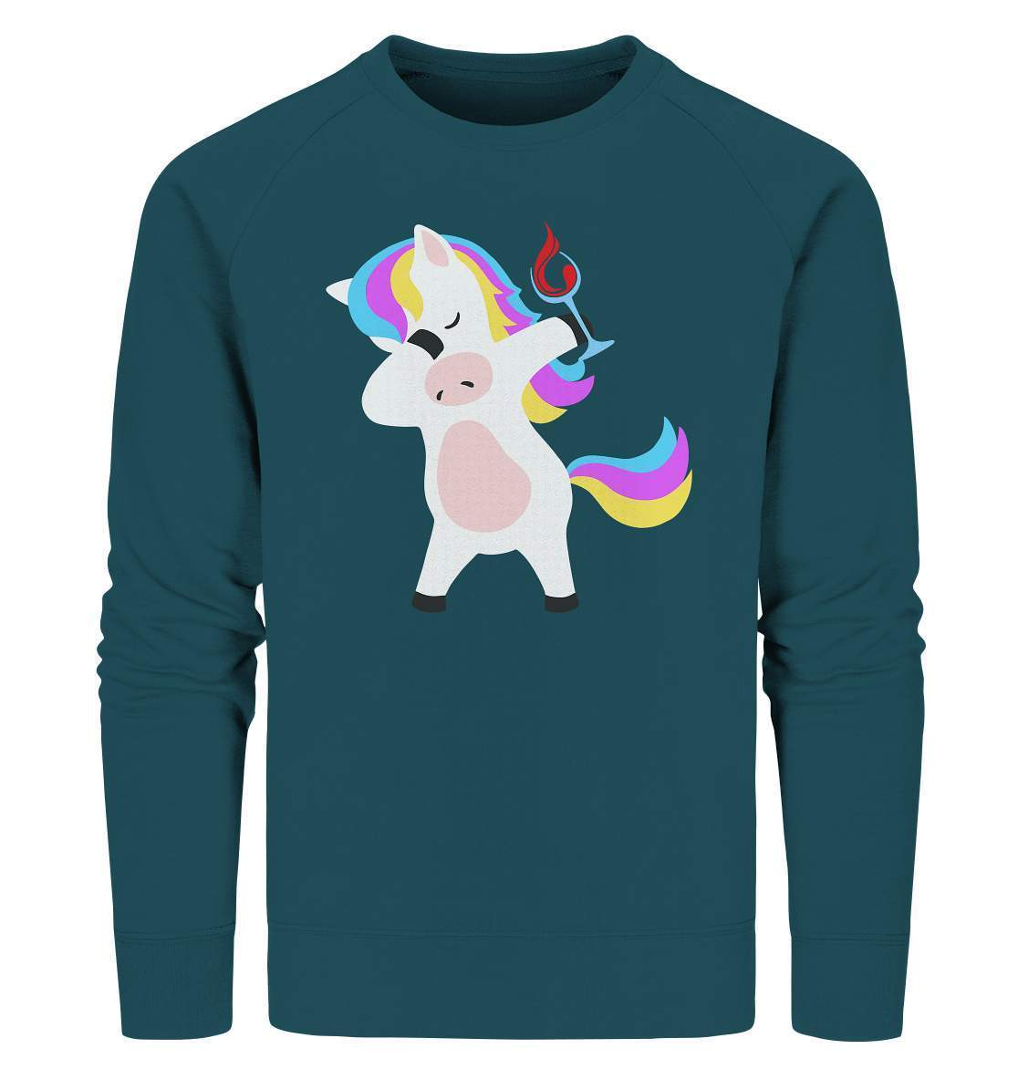 Dabbing Einhorn mit Weinglas - Organic Sweatshirt-beliebtes Einhorn shirt,bunt,champangner,cooles Einhorn,cooles outfit,DAB,dabbing,dabbing einhorn,Einhorn,einhorn eskalieren,einhorn mit weinglas,einhorn t-shirt,einhornliebe,fabel,JGA Outfit,märchen,Partyzeit,schnaps,süßes Einhorn,wein,Weinglas,weinliebe