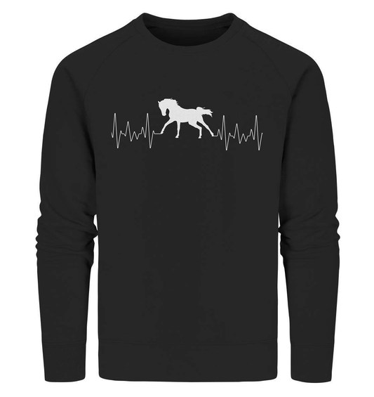 Herzschlag Pferd Liebe Frequenz Puls Liebhaber Reiter Herz - Organic Sweatshirt-dressur,dressurreiter,fohlen,hengst,Herz,Herzschlag,hufeisen,pferd,pferde,pferdesport,pferdesprüche,pony,ponyhof,quarterhorse,reiter,reitersprüche,reitsport,ross,sattel,sliding stop,sportpferde,springreiten,stute,westernpferd,westernreiten