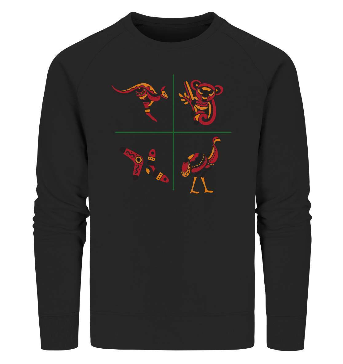 Australiens Schönheit in 4 Elementen - Organic Sweatshirt-aborigines,Australien,boomerang,eingeboren,eingeborene australien,emu,hand,koala,kunst australien,känguru,Outback,punkte,stammeskunst,tasmanisch