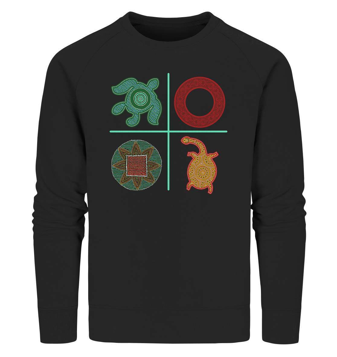 Aboriginal Australian Kunst in Perfektion - 4 Elemente - Organic Sweatshirt-aborigines,dotart,dots,eingeboren,eingeborene australien,hand,kreise,kunst australien,Punktart,punkte,Punktkunst,Schildkröte,stammeskunst,tasmanisch,turtle