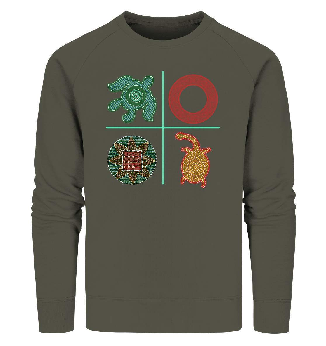 Aboriginal Australian Kunst in Perfektion - 4 Elemente - Organic Sweatshirt-aborigines,dotart,dots,eingeboren,eingeborene australien,hand,kreise,kunst australien,Punktart,punkte,Punktkunst,Schildkröte,stammeskunst,tasmanisch,turtle