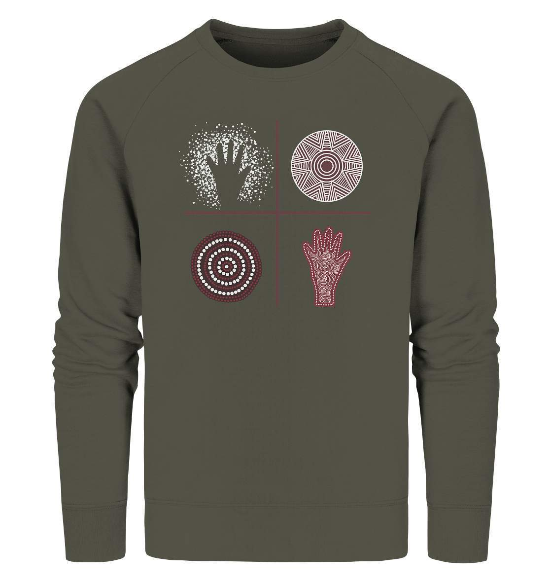 Aboriginal Australian Kunst in Perfektion - Organic Sweatshirt-aborigines,dotart,eingeboren,eingeborene australien,hand,kunst australien,Punktart,punkte,Punktkunst,stammeskunst,tasmanisch