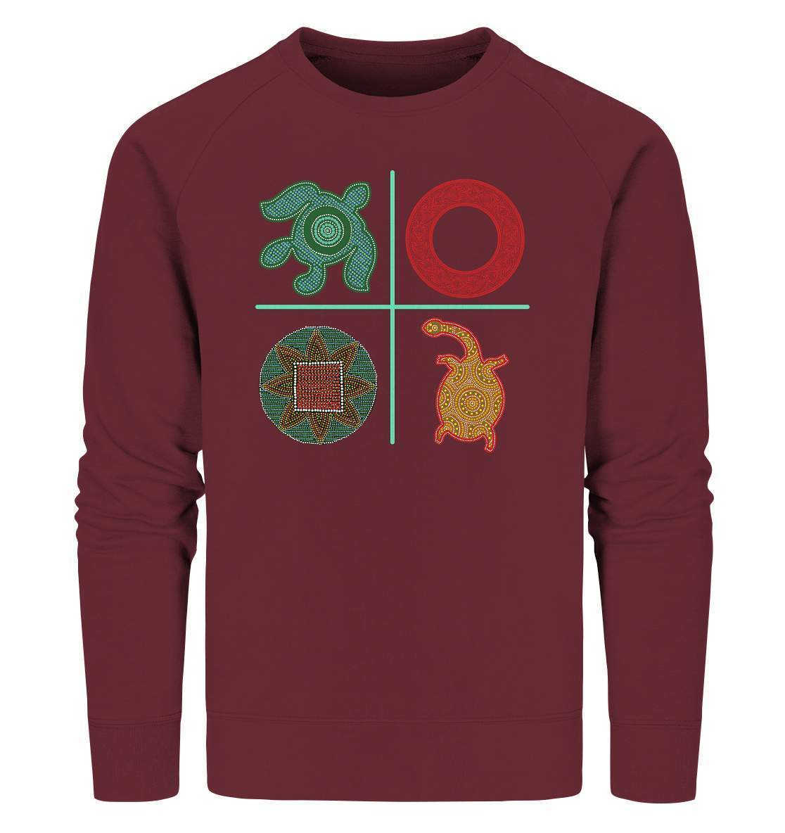 Aboriginal Australian Kunst in Perfektion - 4 Elemente - Organic Sweatshirt-aborigines,dotart,dots,eingeboren,eingeborene australien,hand,kreise,kunst australien,Punktart,punkte,Punktkunst,Schildkröte,stammeskunst,tasmanisch,turtle