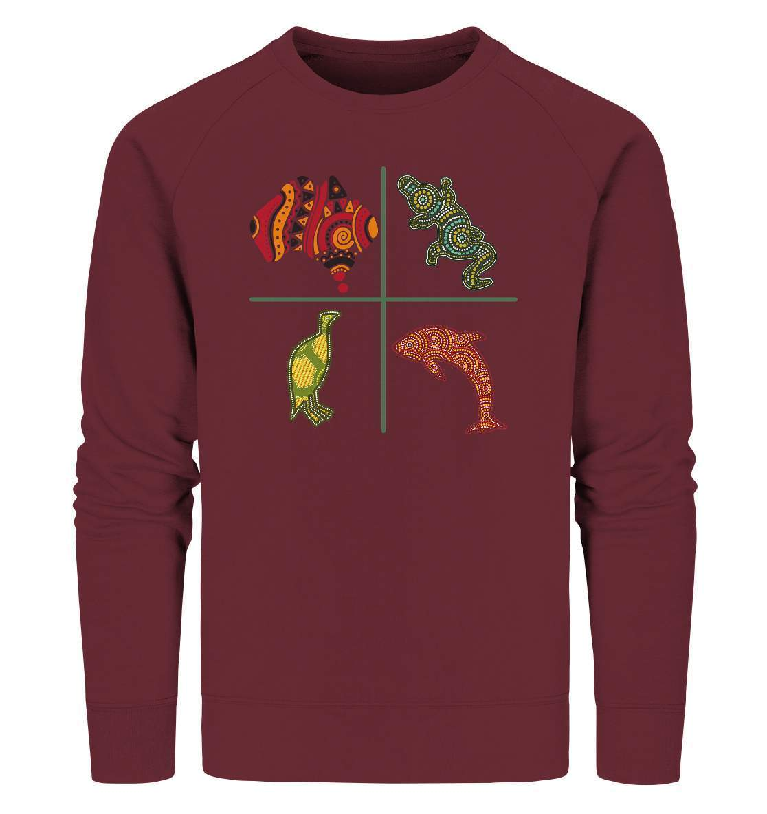 Aboriginal Australian Punktekunst Tiere - Organic Sweatshirt-aborigines art,delfin,delphin,dotart,eingeboren,eingeborene australien,hand,kiwi,kroko,krokodil,kunst australien,Punktart,punkte,Punktkunst,stammeskunst,tasmanisch