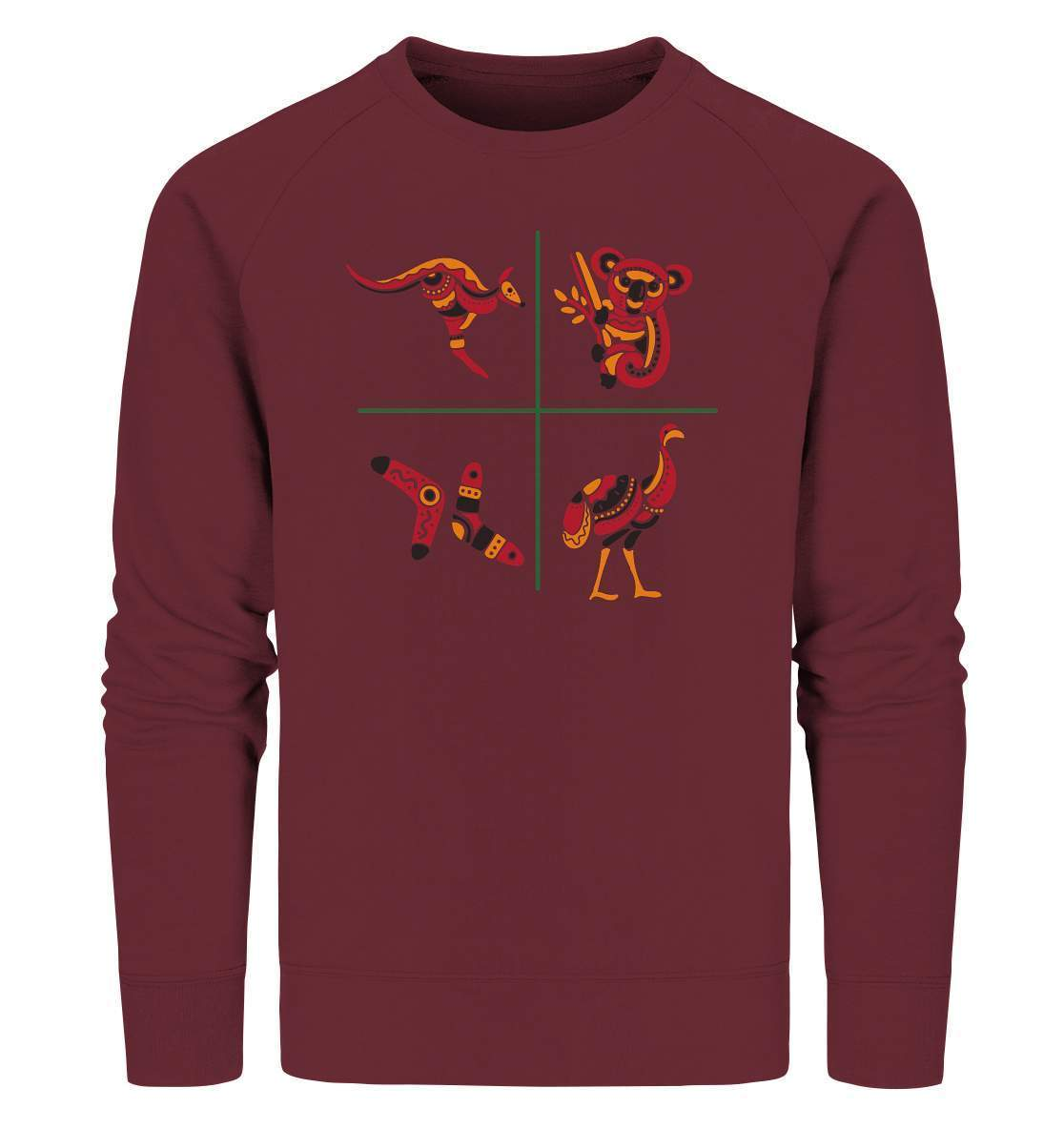 Australiens Schönheit in 4 Elementen - Organic Sweatshirt-aborigines,Australien,boomerang,eingeboren,eingeborene australien,emu,hand,koala,kunst australien,känguru,Outback,punkte,stammeskunst,tasmanisch