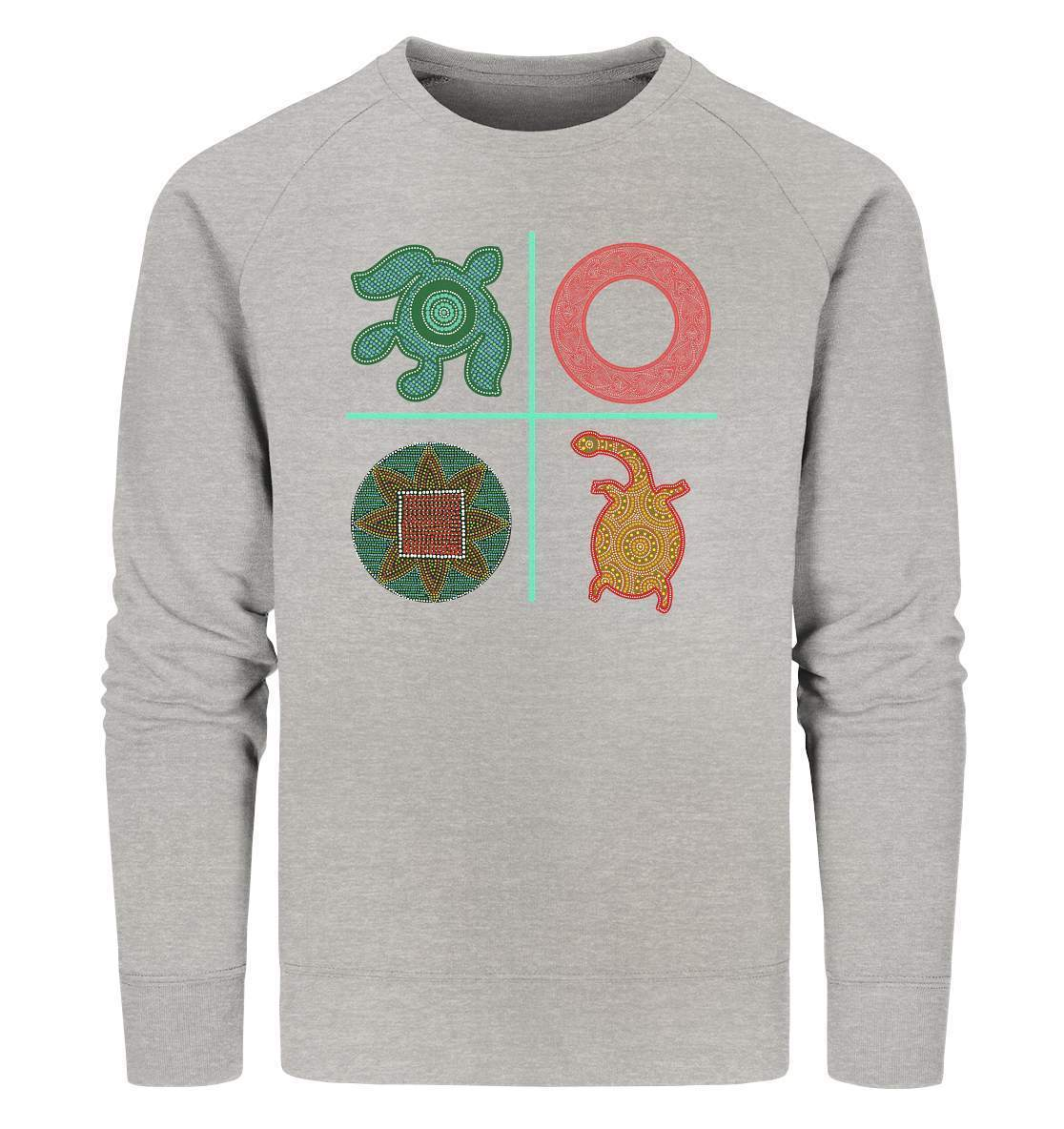 Aboriginal Australian Kunst in Perfektion - 4 Elemente - Organic Sweatshirt-aborigines,dotart,dots,eingeboren,eingeborene australien,hand,kreise,kunst australien,Punktart,punkte,Punktkunst,Schildkröte,stammeskunst,tasmanisch,turtle