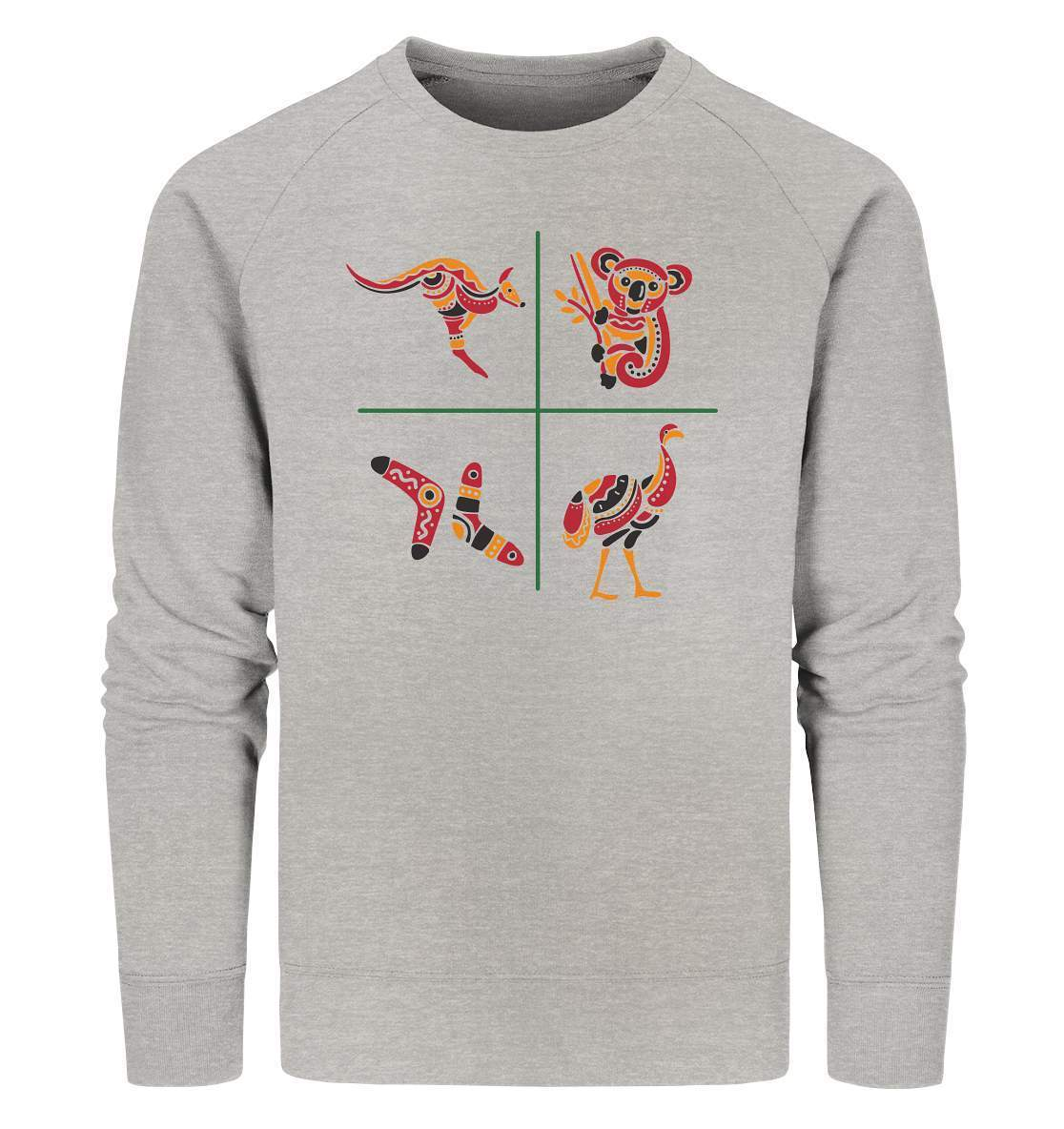 Australiens Schönheit in 4 Elementen - Organic Sweatshirt-aborigines,Australien,boomerang,eingeboren,eingeborene australien,emu,hand,koala,kunst australien,känguru,Outback,punkte,stammeskunst,tasmanisch