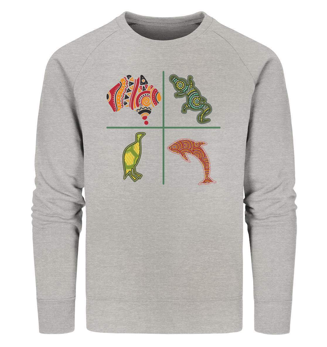 Aboriginal Australian Punktekunst Tiere - Organic Sweatshirt-aborigines art,delfin,delphin,dotart,eingeboren,eingeborene australien,hand,kiwi,kroko,krokodil,kunst australien,Punktart,punkte,Punktkunst,stammeskunst,tasmanisch