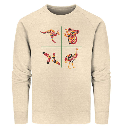 Australiens Schönheit in 4 Elementen - Organic Sweatshirt-aborigines,Australien,boomerang,eingeboren,eingeborene australien,emu,hand,koala,kunst australien,känguru,Outback,punkte,stammeskunst,tasmanisch