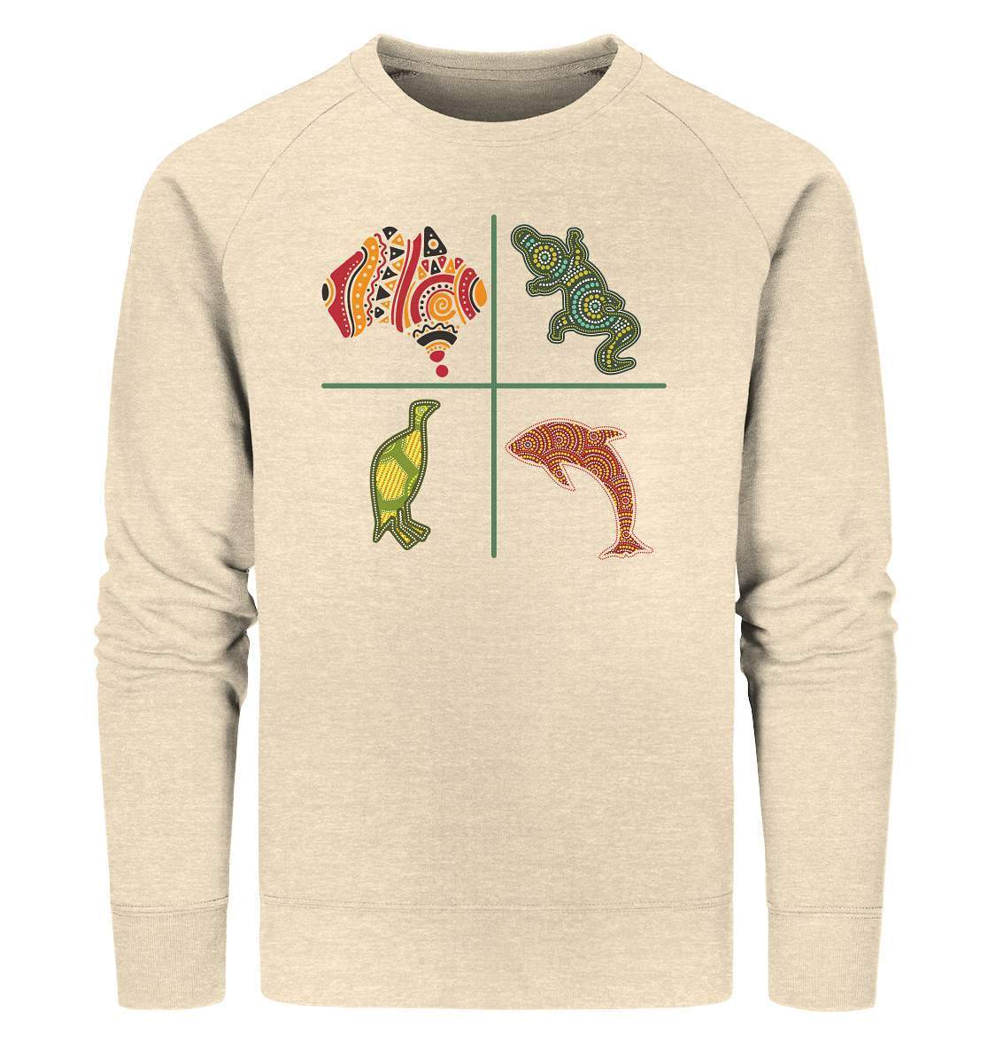 Aboriginal Australian Punktekunst Tiere - Organic Sweatshirt-aborigines art,delfin,delphin,dotart,eingeboren,eingeborene australien,hand,kiwi,kroko,krokodil,kunst australien,Punktart,punkte,Punktkunst,stammeskunst,tasmanisch