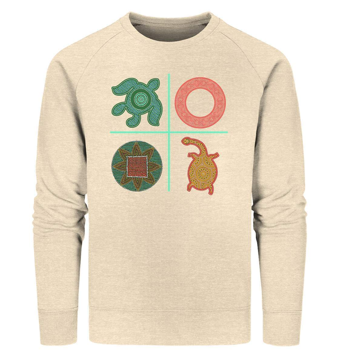 Aboriginal Australian Kunst in Perfektion - 4 Elemente - Organic Sweatshirt-aborigines,dotart,dots,eingeboren,eingeborene australien,hand,kreise,kunst australien,Punktart,punkte,Punktkunst,Schildkröte,stammeskunst,tasmanisch,turtle