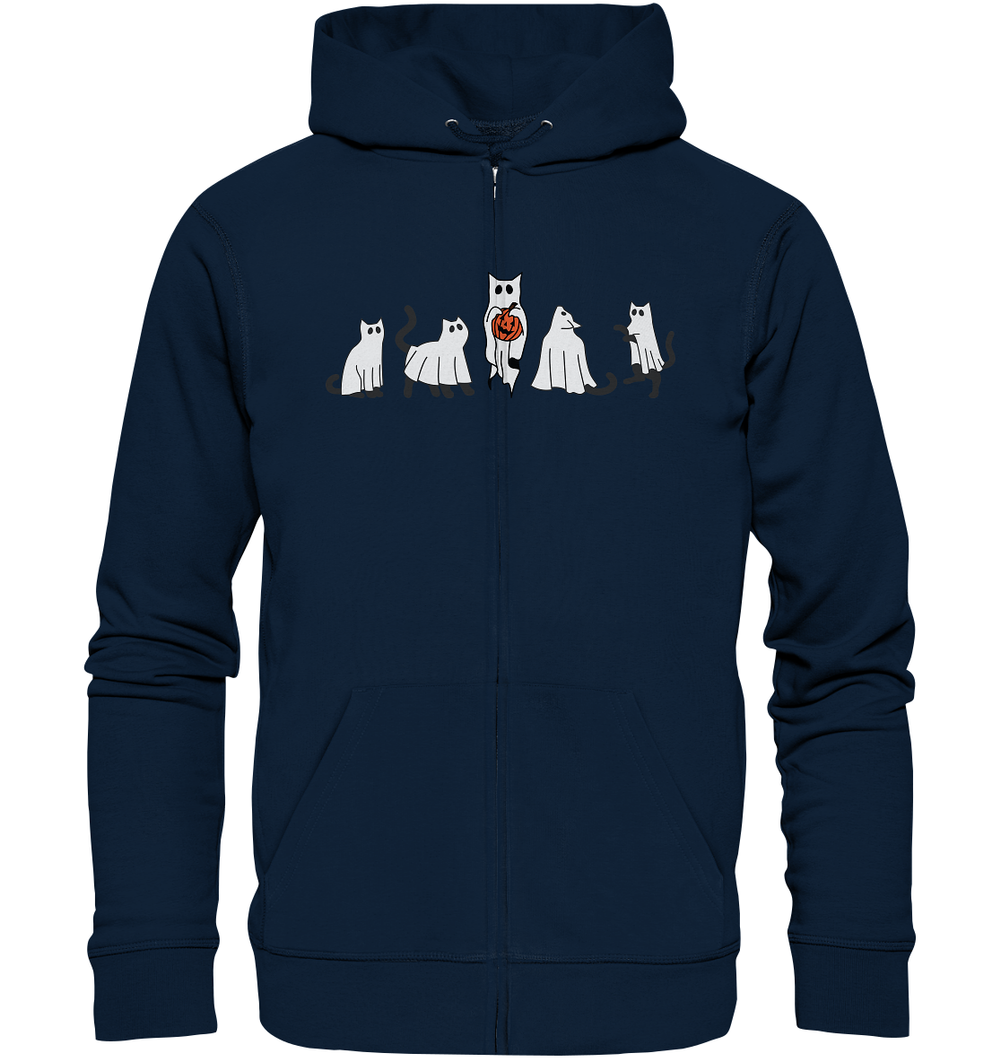 Halloween Sweatshirt, Halloween Sweatshirt, Geister Sweatshirt, Halloween Katze Sweatshirt, GeisterKatze Shirt, Halloween Crewneck, Gruselige Jahreszeit - Organic Zipper