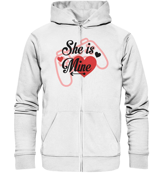 Valentinstag She is mine ❤️ - Organic Zipper-14. Februar,be my valentine,couple,große Liebe,herz,liebe,lover,she is mine,tag der verliebten,valentines day,Valentinstag,Valentinstag Geschenk,Valentinstag Ideen,Valentinstag Partnerlook,verliebt