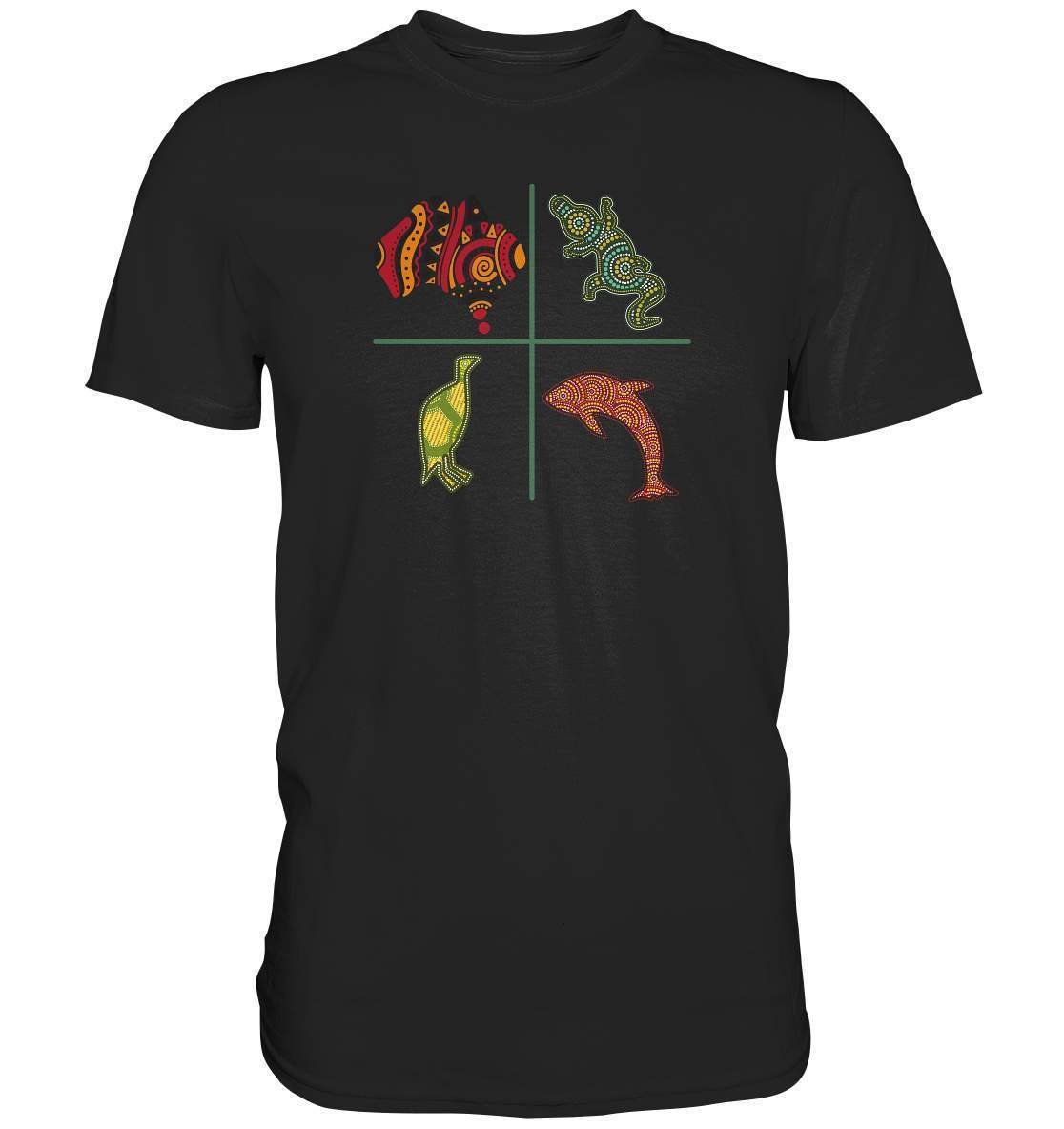 Aboriginal Australian Punktekunst Tiere - Premium Shirt-aborigines art,delfin,delphin,dotart,eingeboren,eingeborene australien,hand,kiwi,kroko,krokodil,kunst australien,Punktart,punkte,Punktkunst,stammeskunst,tasmanisch